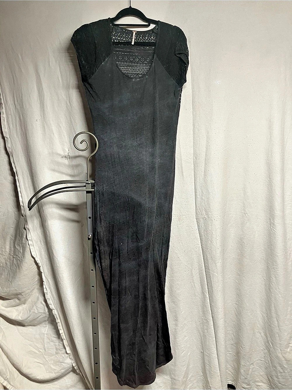 Free People Lace Sleeve Maxi Dress in Black Size Small